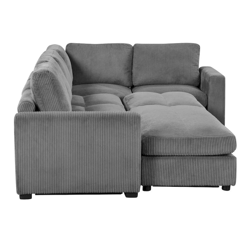 Corduroy Sectional Couch Sofa Bed, Modular Sectional Sofa Sleeper Recliner Sofa Couch with 2 Movable Ottomans for Living Room 18