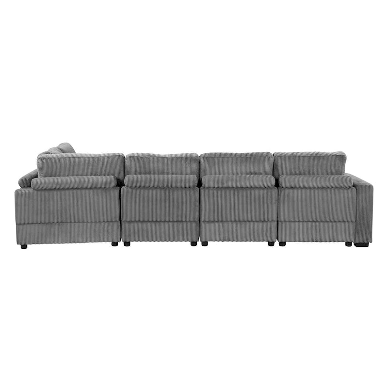 Corduroy Sectional Couch Sofa Bed, Modular Sectional Sofa Sleeper Recliner Sofa Couch with 2 Movable Ottomans for Living Room 19