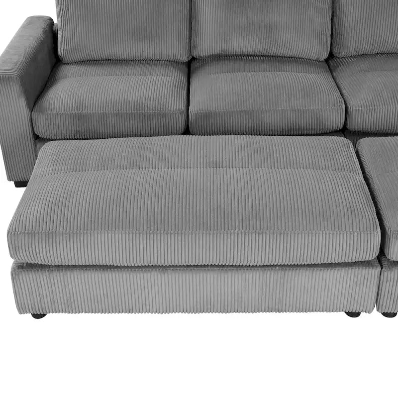 Corduroy Sectional Couch Sofa Bed, Modular Sectional Sofa Sleeper Recliner Sofa Couch with 2 Movable Ottomans for Living Room 20