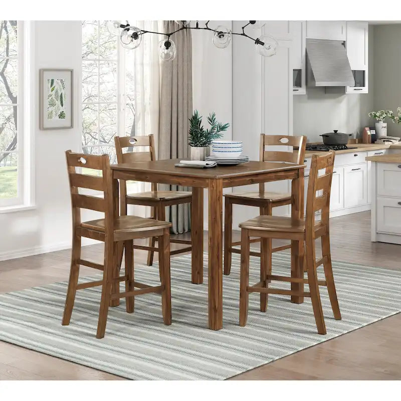 5 Piece Counter Height Dining Table and Chair Set, Wooden Kitchen Furniture Set with Square Table and 4 Chairs 13