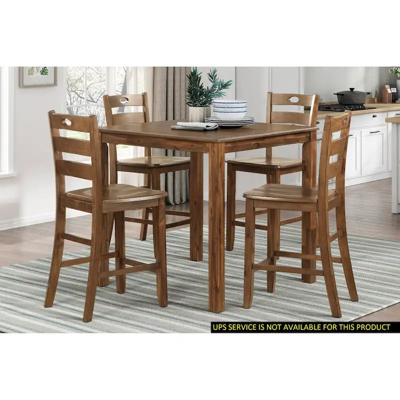 5 Piece Counter Height Dining Table and Chair Set, Wooden Kitchen Furniture Set with Square Table and 4 Chairs 4