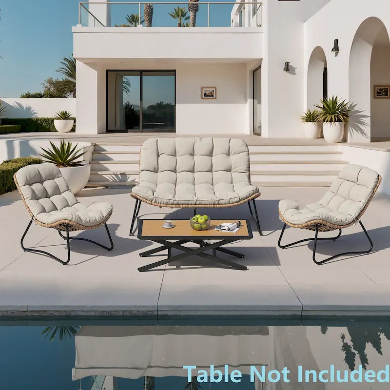 3-Piece Set Outdoor Cushioned Papasan Chairs Set Double Papasan Chair Loveseat with Single Chairs - see picture 19