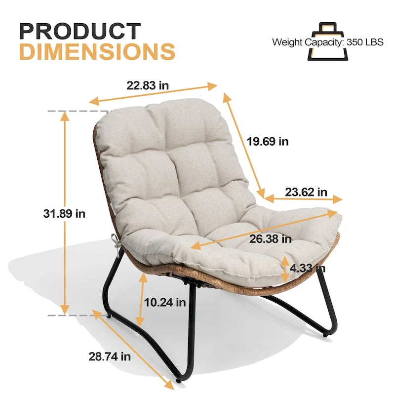 3-Piece Set Outdoor Cushioned Papasan Chairs Set Double Papasan Chair Loveseat with Single Chairs - see picture 2