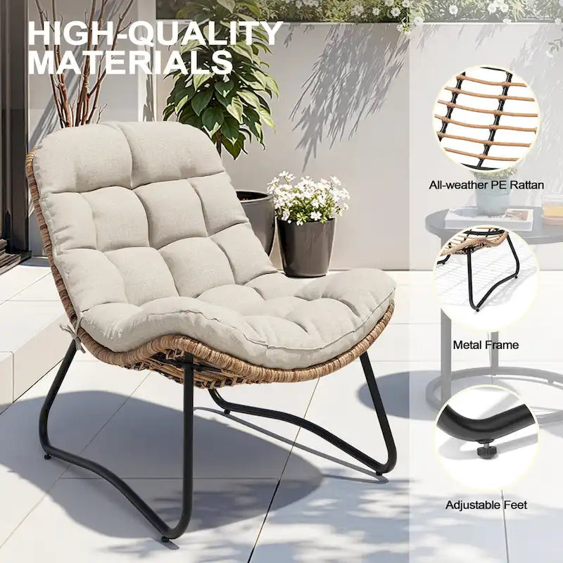 3-Piece Set Outdoor Cushioned Papasan Chairs Set Double Papasan Chair Loveseat with Single Chairs - see picture 3