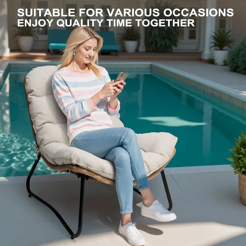 3-Piece Set Outdoor Cushioned Papasan Chairs Set Double Papasan Chair Loveseat with Single Chairs - see picture 5