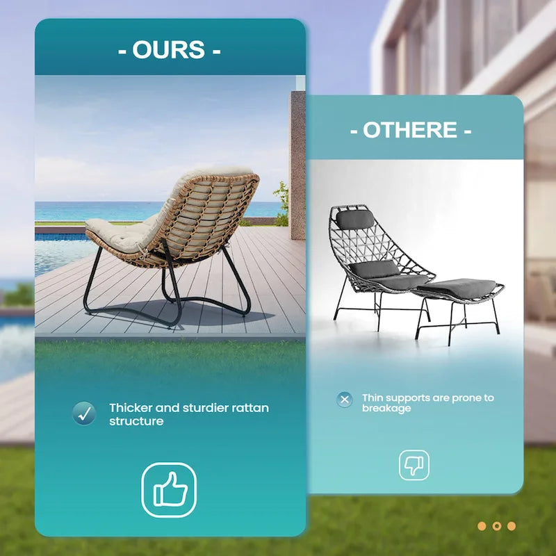 3-Piece Set Outdoor Cushioned Papasan Chairs Set Double Papasan Chair Loveseat with Single Chairs - see picture 6