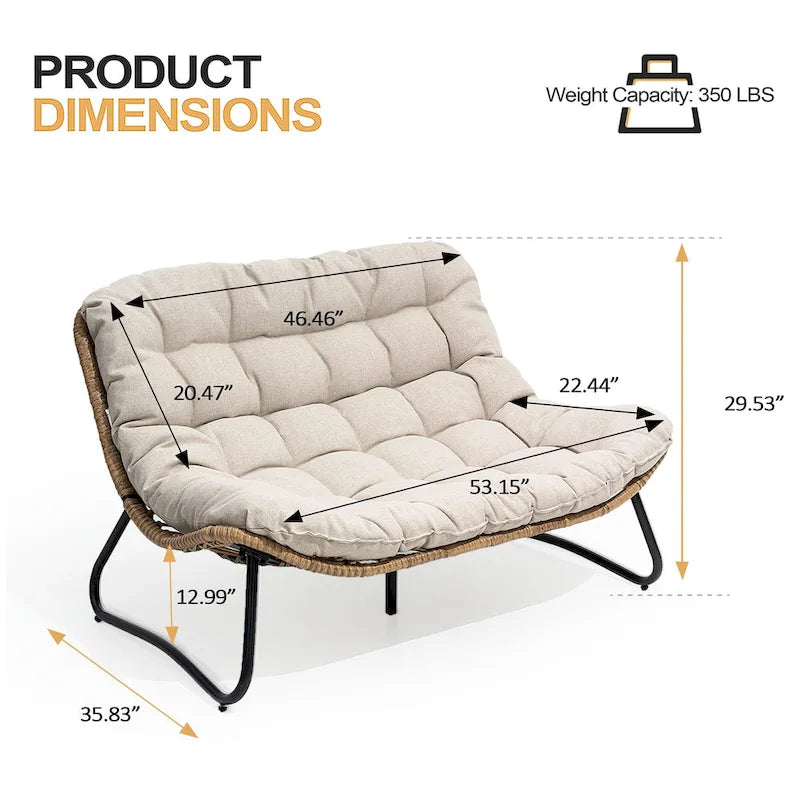 3-Piece Set Outdoor Cushioned Papasan Chairs Set Double Papasan Chair Loveseat with Single Chairs - see picture 7