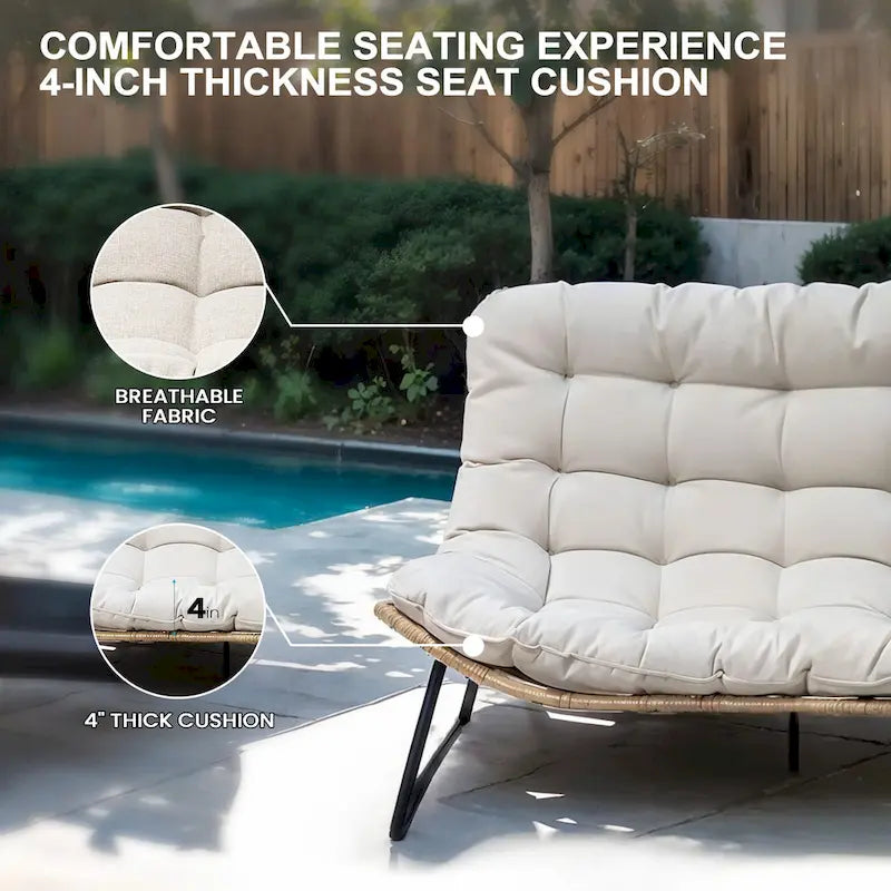 3-Piece Set Outdoor Cushioned Papasan Chairs Set Double Papasan Chair Loveseat with Single Chairs - see picture 8