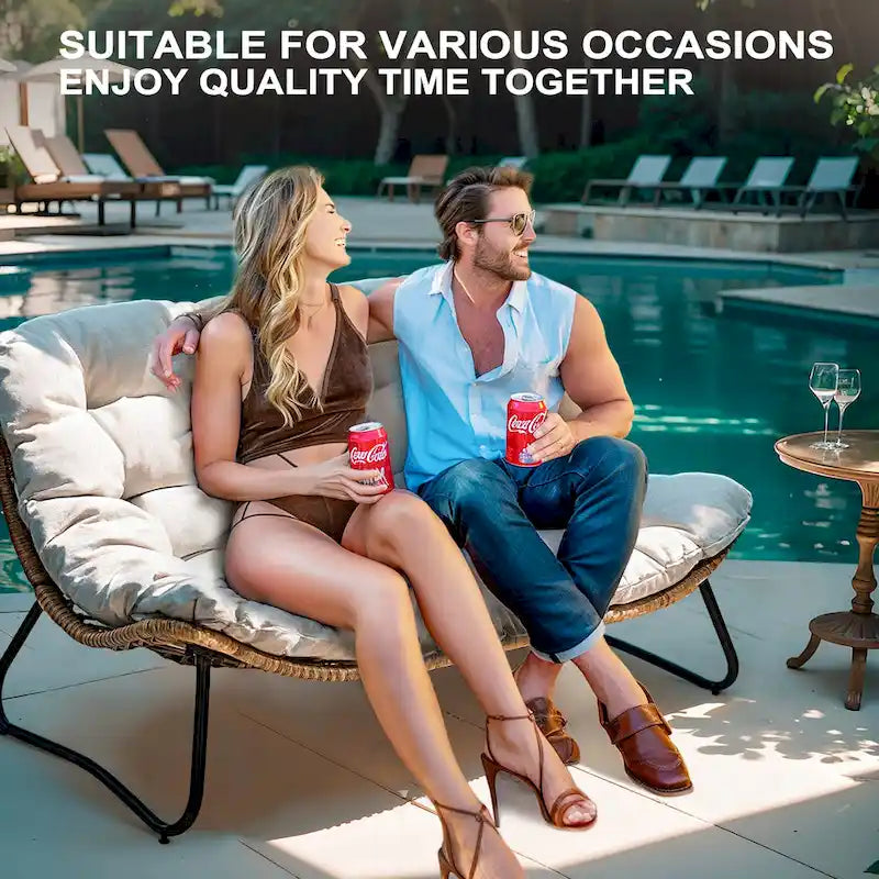 3-Piece Set Outdoor Cushioned Papasan Chairs Set Double Papasan Chair Loveseat with Single Chairs - see picture 9