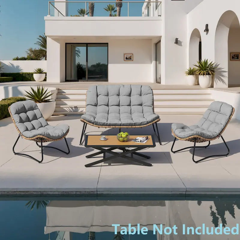 3-Piece Set Outdoor Cushioned Papasan Chairs Set Double Papasan Chair Loveseat with Single Chairs - see picture 10