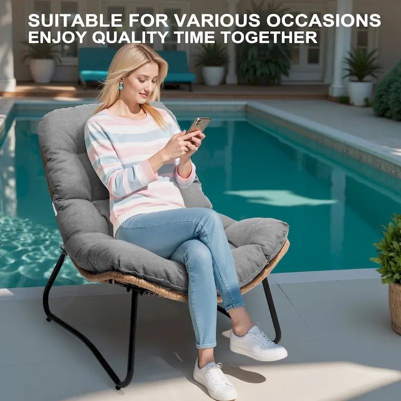 3-Piece Set Outdoor Cushioned Papasan Chairs Set Double Papasan Chair Loveseat with Single Chairs - see picture 11