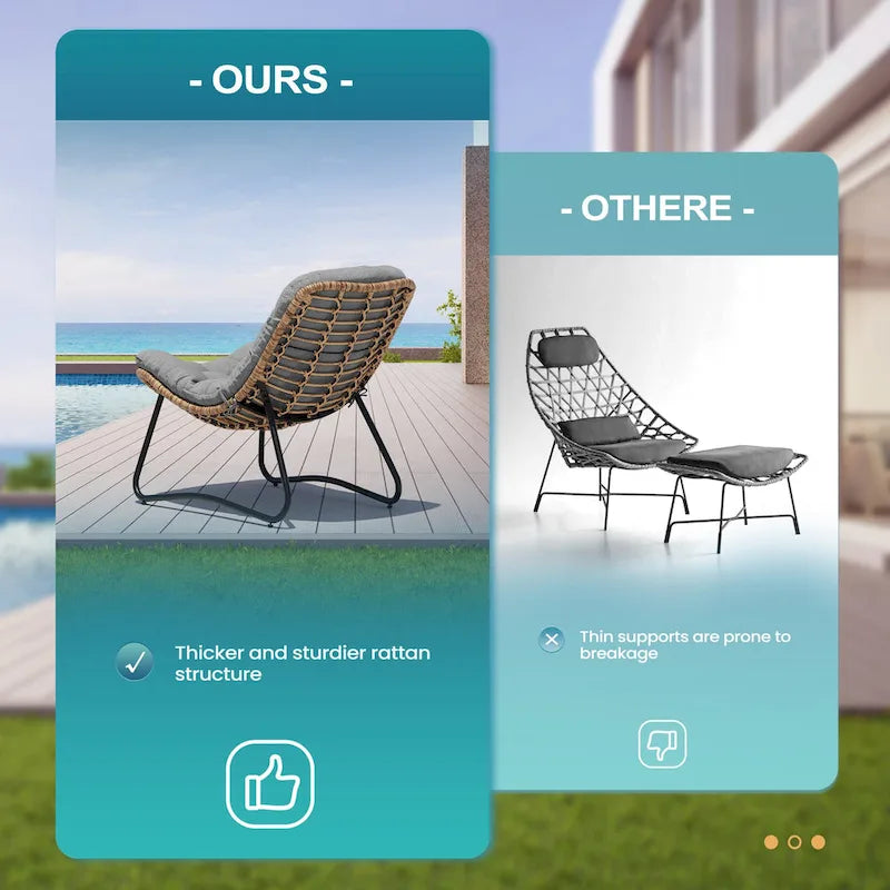 3-Piece Set Outdoor Cushioned Papasan Chairs Set Double Papasan Chair Loveseat with Single Chairs - see picture 12