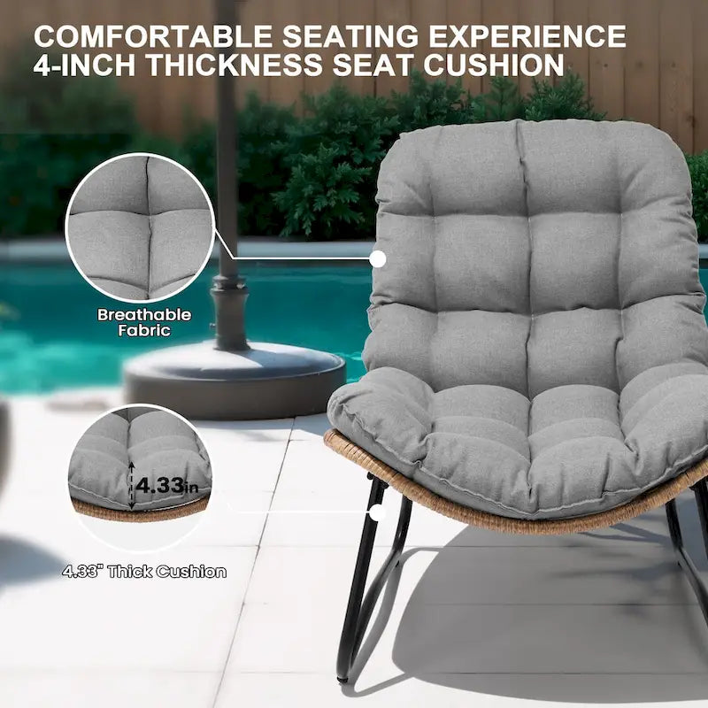 3-Piece Set Outdoor Cushioned Papasan Chairs Set Double Papasan Chair Loveseat with Single Chairs - see picture 13
