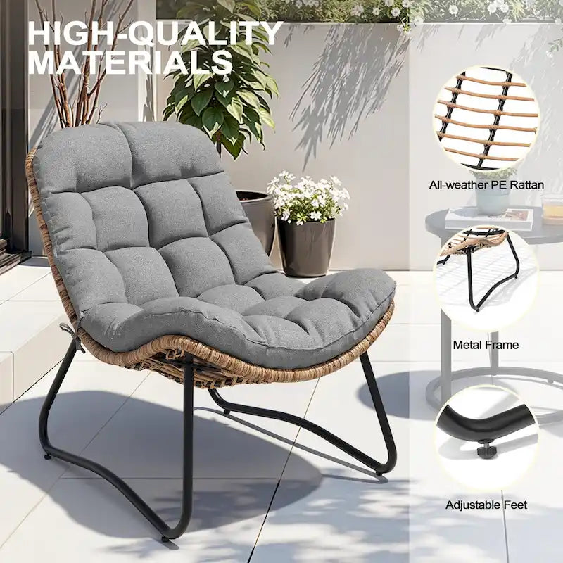 3-Piece Set Outdoor Cushioned Papasan Chairs Set Double Papasan Chair Loveseat with Single Chairs - see picture 14