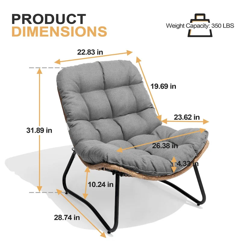 3-Piece Set Outdoor Cushioned Papasan Chairs Set Double Papasan Chair Loveseat with Single Chairs - see picture 15
