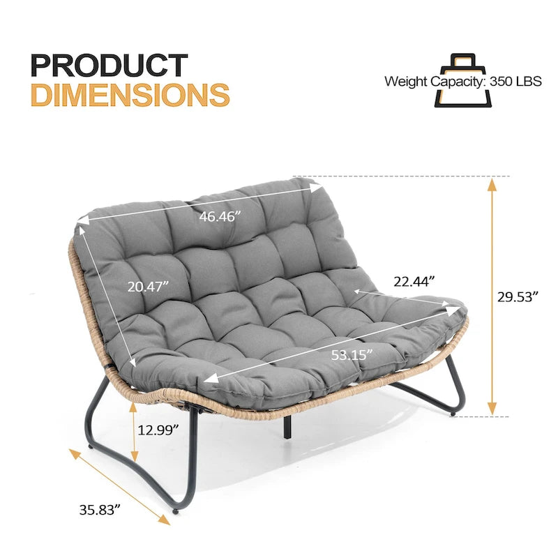 3-Piece Set Outdoor Cushioned Papasan Chairs Set Double Papasan Chair Loveseat with Single Chairs - see picture 16