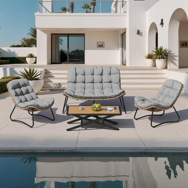3-Piece Set Outdoor Cushioned Papasan Chairs Set Double Papasan Chair Loveseat with Single Chairs - see picture 17