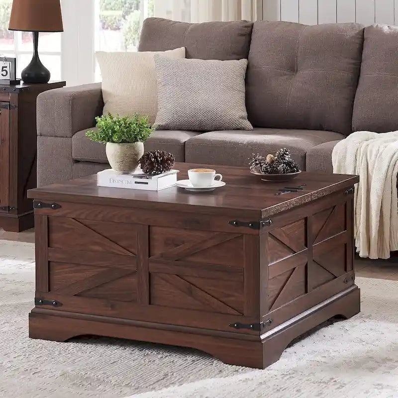 Farmhouse Coffee Table, Square Wood Center Table for Living Room 26