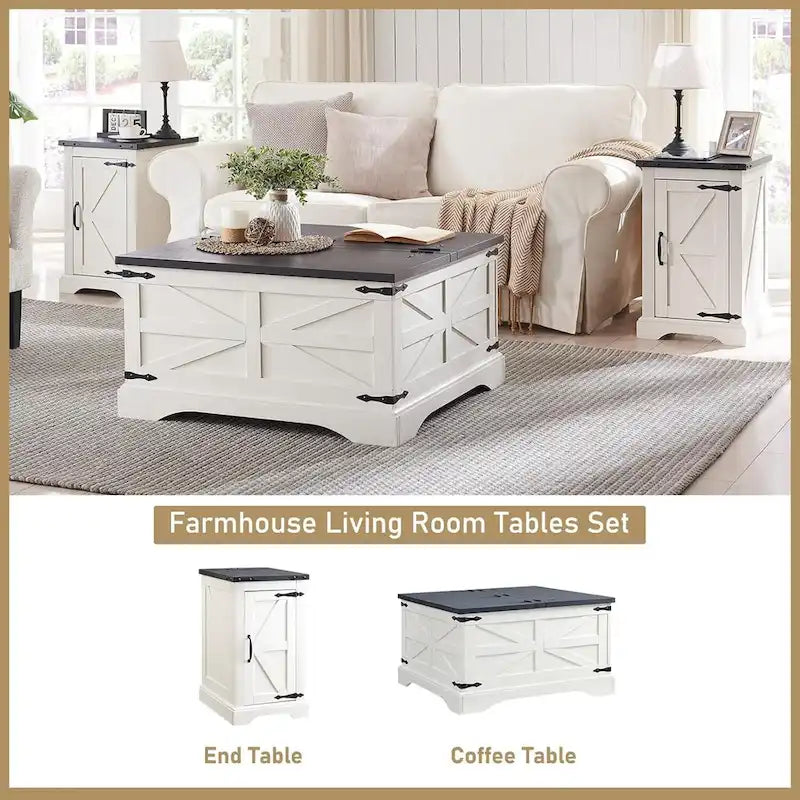 Farmhouse Coffee Table, Square Wood Center Table for Living Room