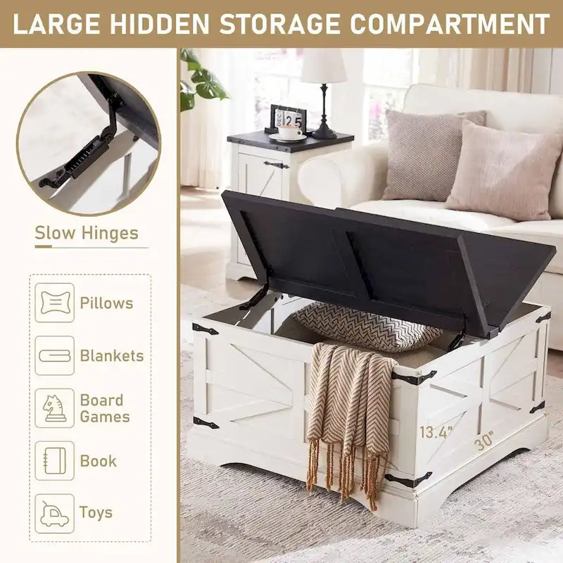 Farmhouse Coffee Table, Square Wood Center Table for Living Room 3