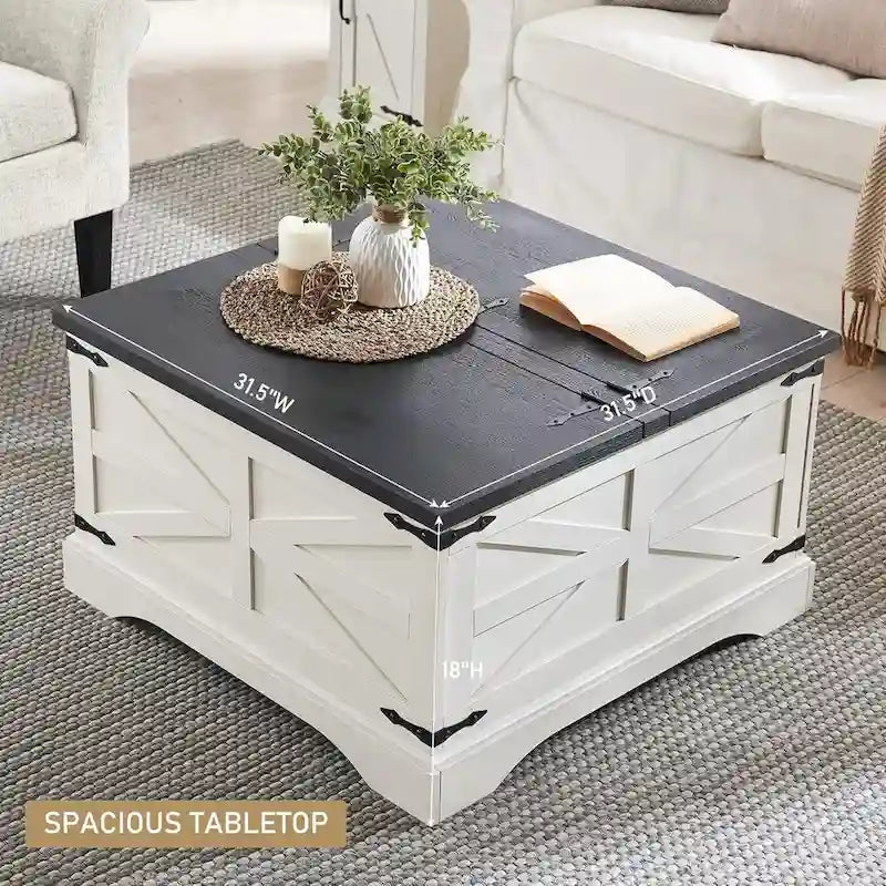 Farmhouse Coffee Table, Square Wood Center Table for Living Room 5