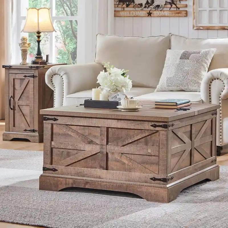 Farmhouse Coffee Table, Square Wood Center Table for Living Room 7