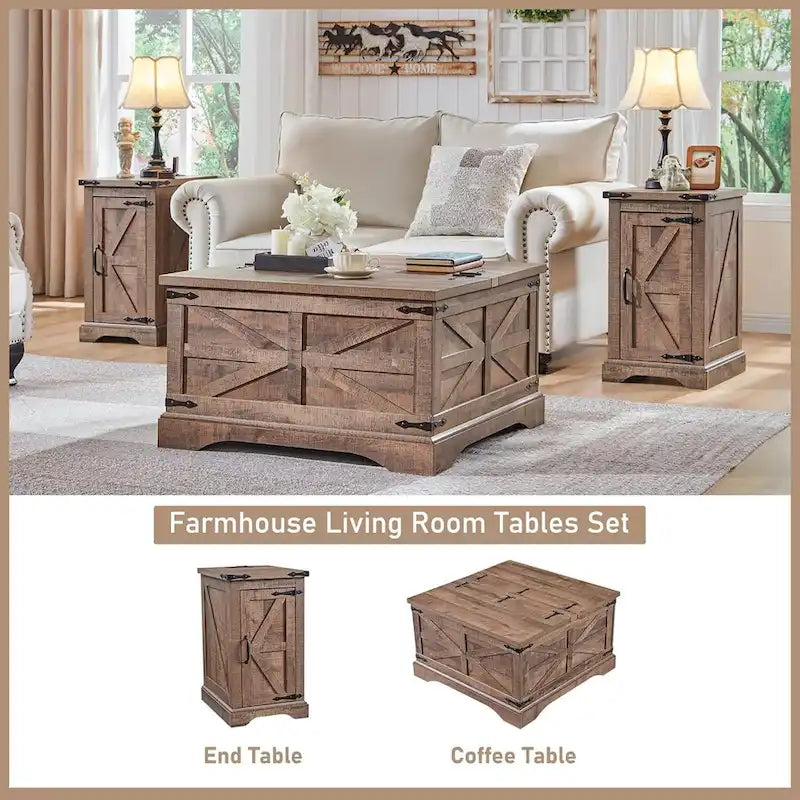 Farmhouse Coffee Table, Square Wood Center Table for Living Room 8