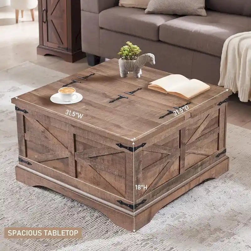 Farmhouse Coffee Table, Square Wood Center Table for Living Room 9