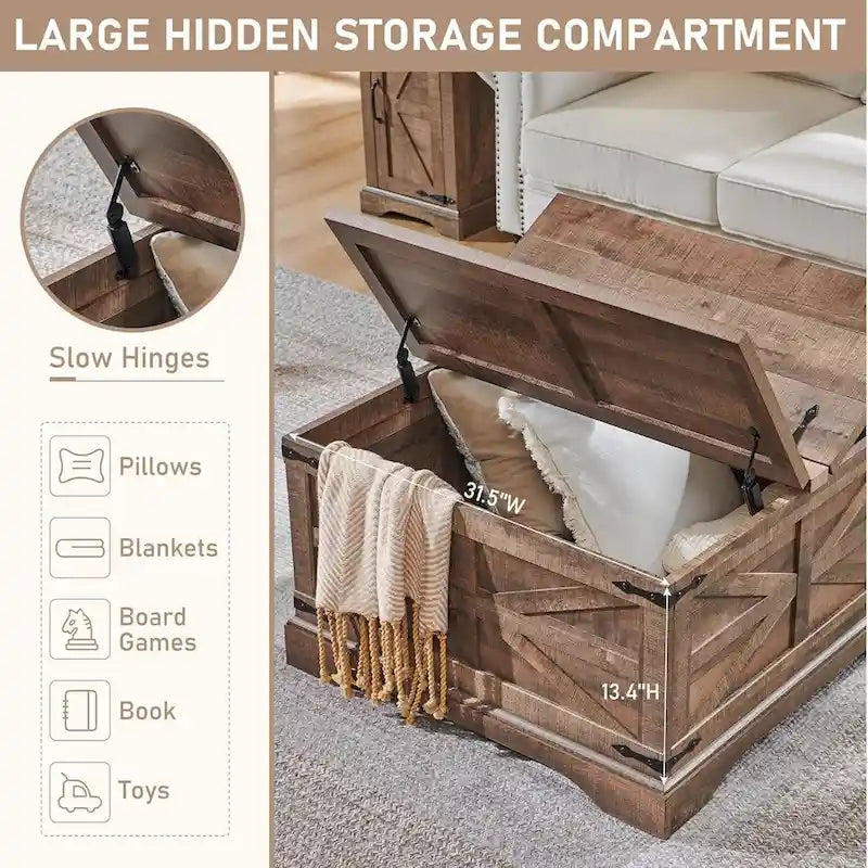 Farmhouse Coffee Table, Square Wood Center Table for Living Room 10