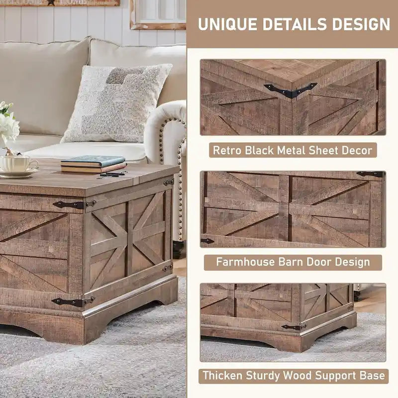 Farmhouse Coffee Table, Square Wood Center Table for Living Room 11