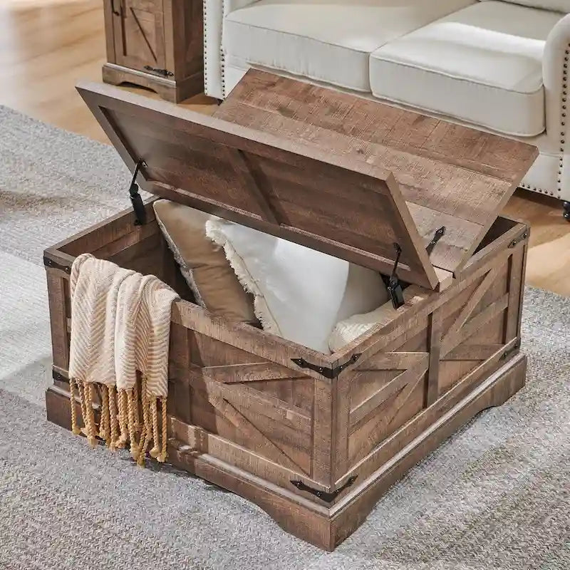 Farmhouse Coffee Table, Square Wood Center Table for Living Room 12