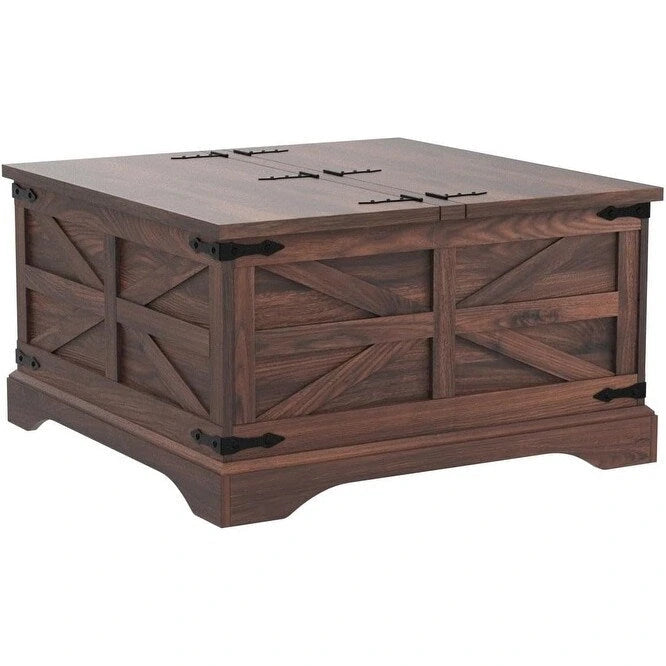 Farmhouse Coffee Table, Square Wood Center Table for Living Room 16