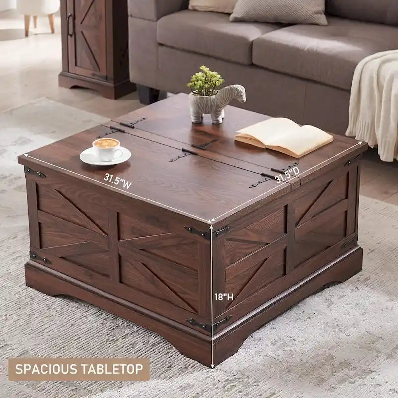 Farmhouse Coffee Table, Square Wood Center Table for Living Room 17