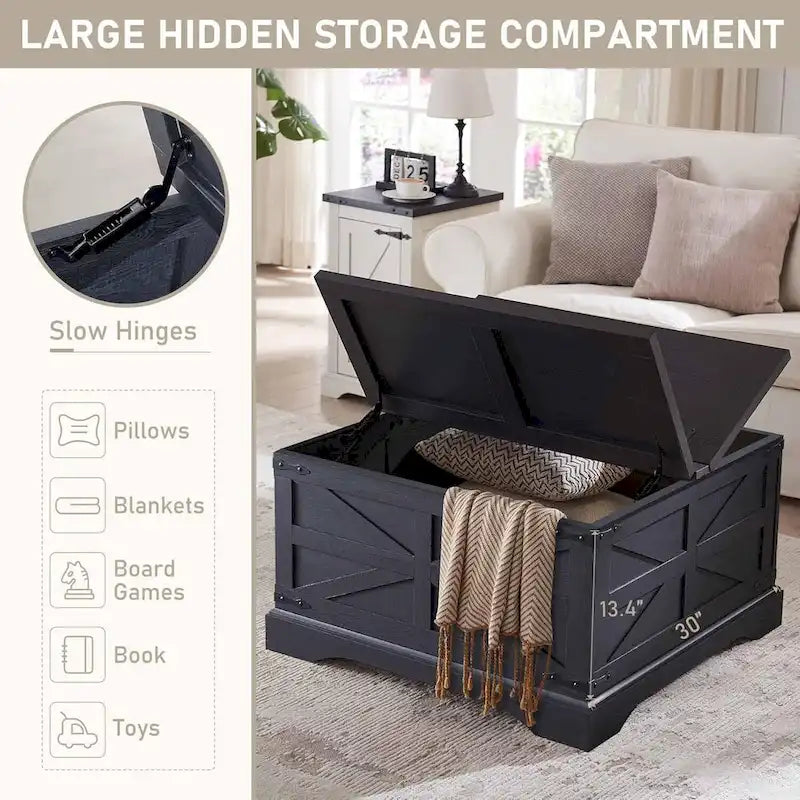 Farmhouse Coffee Table, Square Wood Center Table for Living Room 21