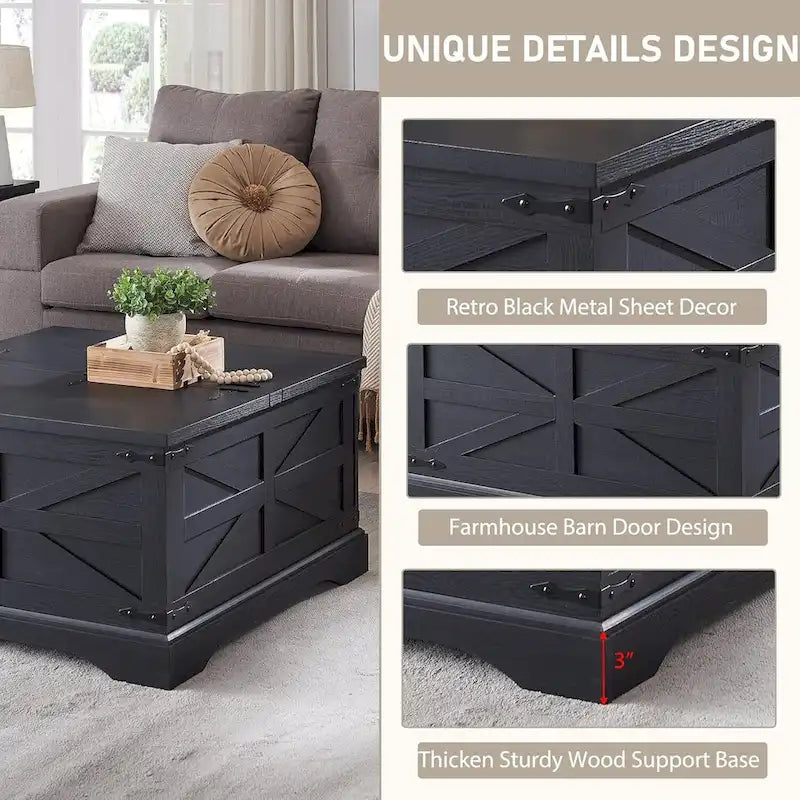 Farmhouse Coffee Table, Square Wood Center Table for Living Room 23