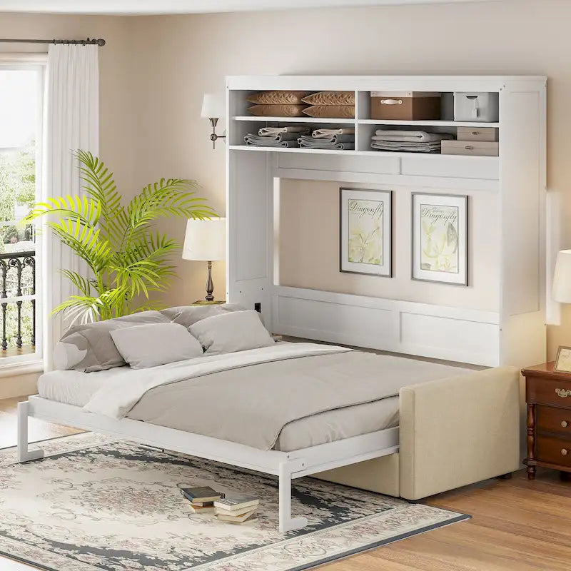 Queen Convertible Murphy Bed with Sofa, 2-in-1 Design, Storage & Dual-Piston Mechanism 20