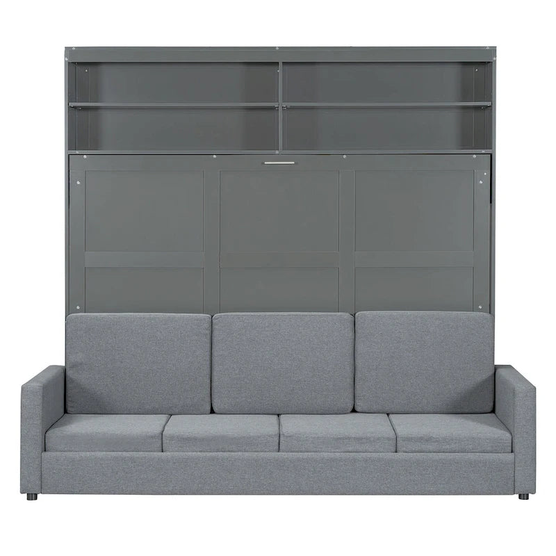 Queen Convertible Murphy Bed with Sofa, 2-in-1 Design, Storage & Dual-Piston Mechanism 3