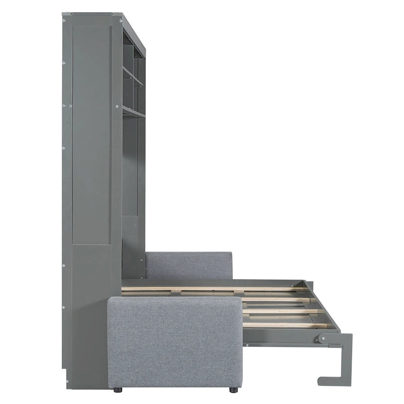 Queen Convertible Murphy Bed with Sofa, 2-in-1 Design, Storage & Dual-Piston Mechanism 4