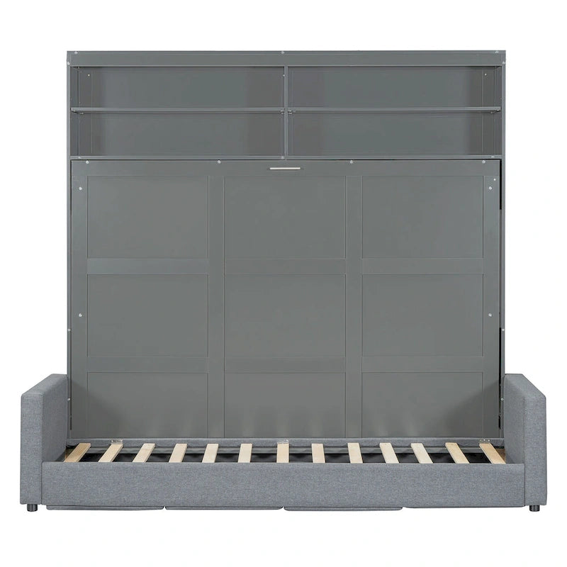 Queen Convertible Murphy Bed with Sofa, 2-in-1 Design, Storage & Dual-Piston Mechanism 6