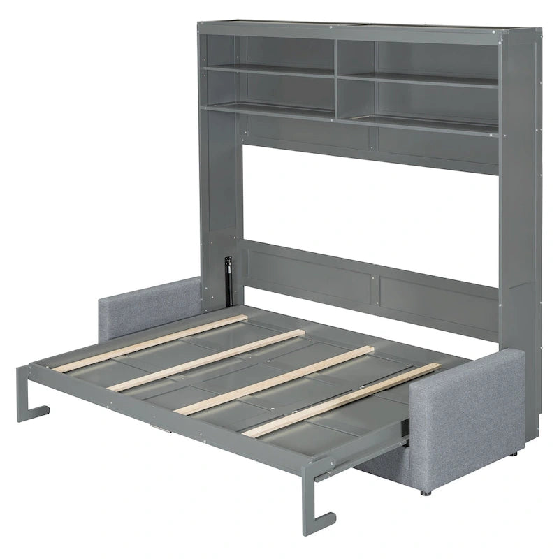Queen Convertible Murphy Bed with Sofa, 2-in-1 Design, Storage & Dual-Piston Mechanism 7