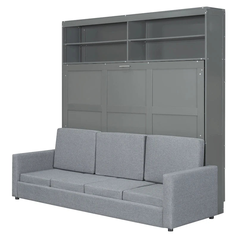Queen Convertible Murphy Bed with Sofa, 2-in-1 Design, Storage & Dual-Piston Mechanism 9