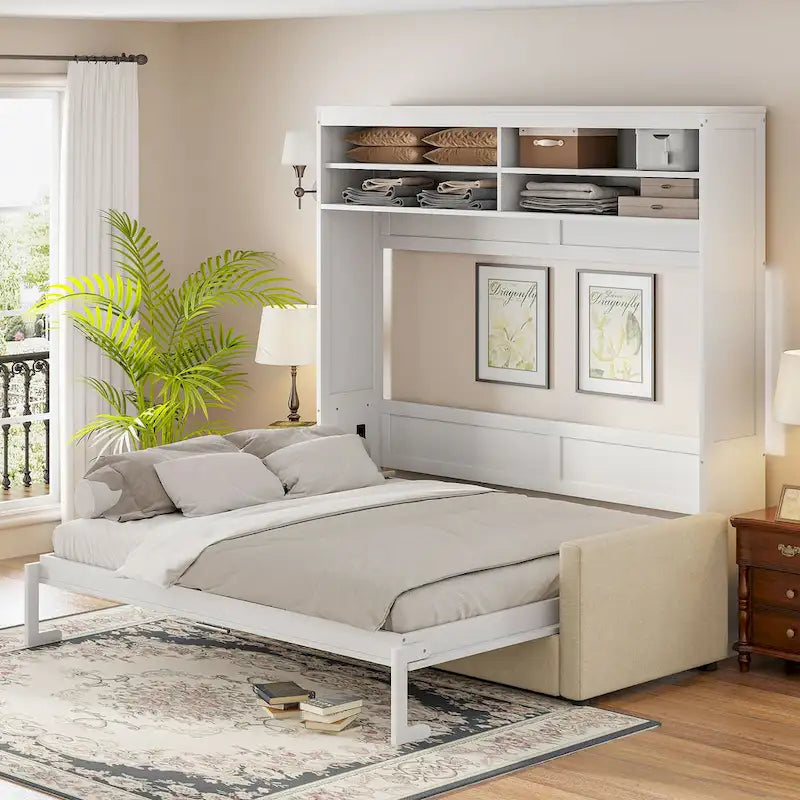 Queen Convertible Murphy Bed with Sofa, 2-in-1 Design, Storage & Dual-Piston Mechanism 10