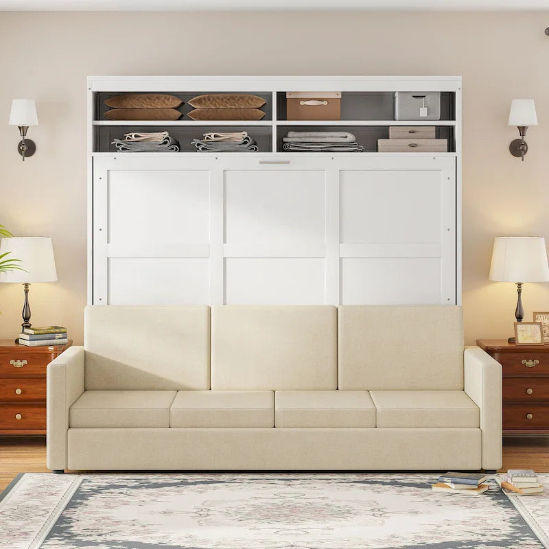 Queen Convertible Murphy Bed with Sofa, 2-in-1 Design, Storage & Dual-Piston Mechanism 11