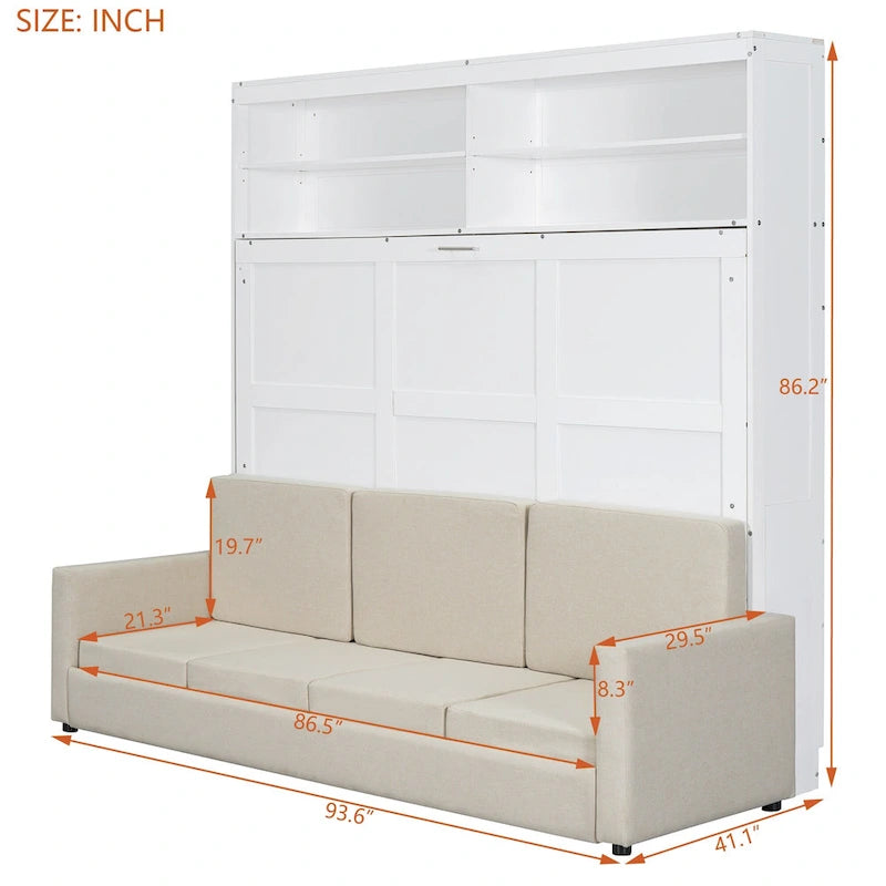 Queen Convertible Murphy Bed with Sofa, 2-in-1 Design, Storage & Dual-Piston Mechanism 12