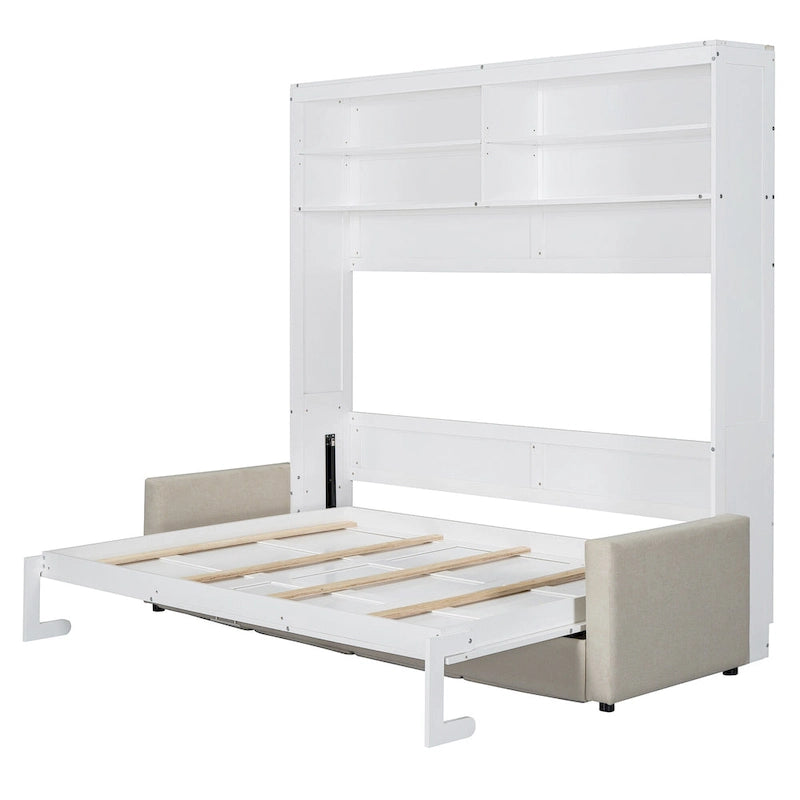 Queen Convertible Murphy Bed with Sofa, 2-in-1 Design, Storage & Dual-Piston Mechanism 18