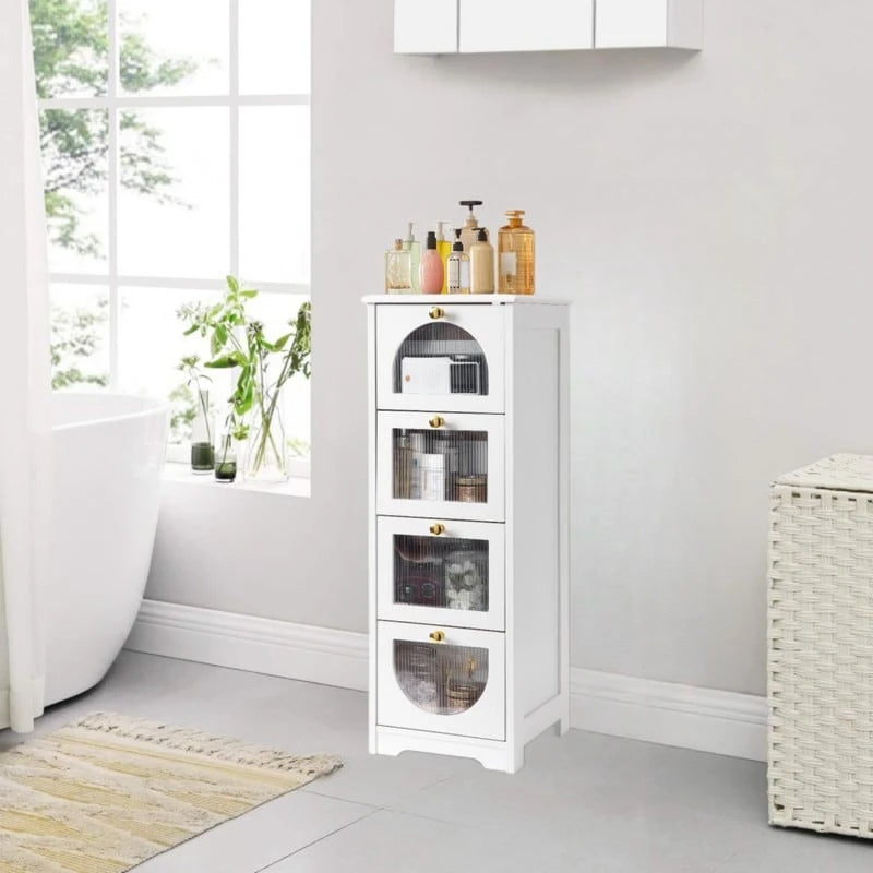 Bathroom Floor Cabinet with 4 Drawers, Small Wooden Storage Cabinet 9