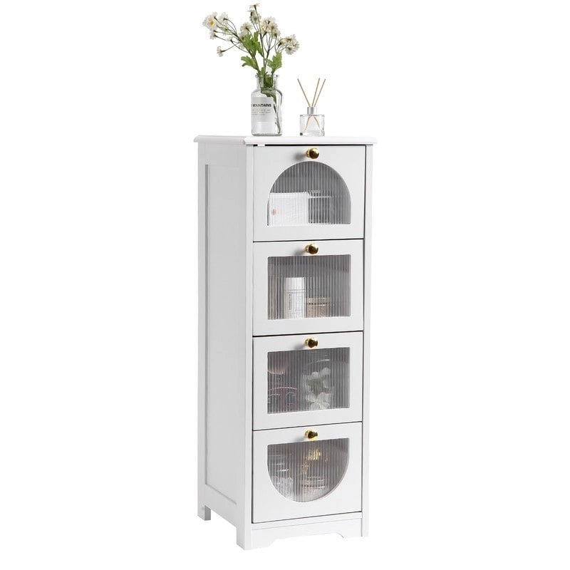 Bathroom Floor Cabinet with 4 Drawers, Small Wooden Storage Cabinet 2