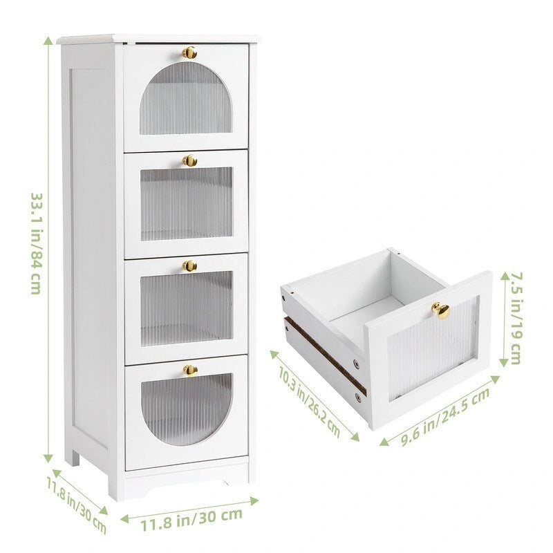 Bathroom Floor Cabinet with 4 Drawers, Small Wooden Storage Cabinet 4