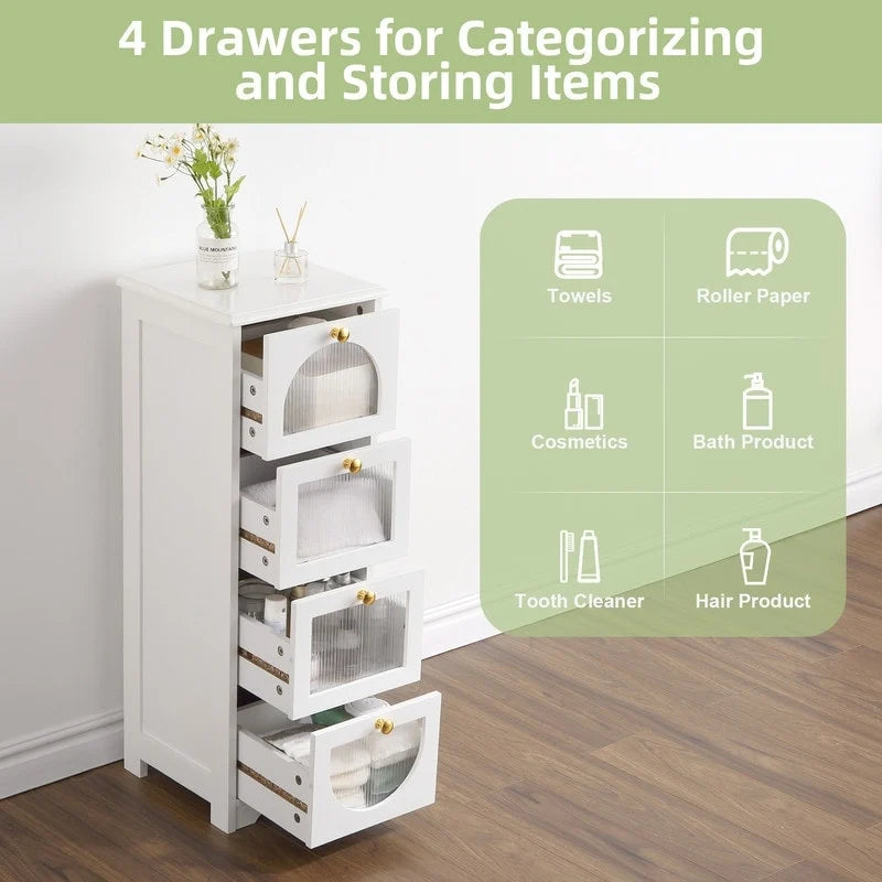 Bathroom Floor Cabinet with 4 Drawers, Small Wooden Storage Cabinet 5
