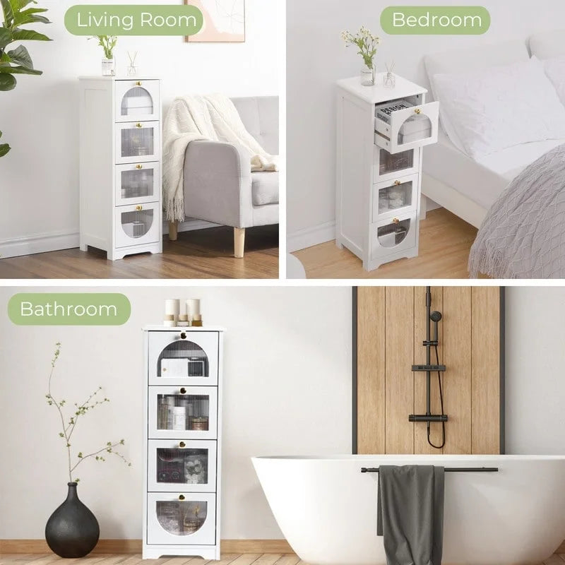 Bathroom Floor Cabinet with 4 Drawers, Small Wooden Storage Cabinet 6